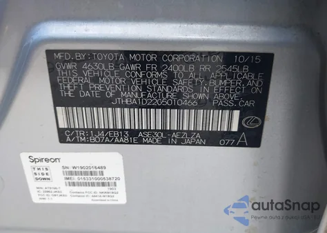 2016 Lexus Is 200T z USA, uszkodzony, nr VIN JTHBA1D22G5010466